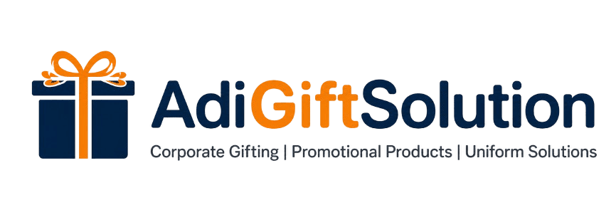 AdiGiftSolution logo featuring a gift box icon with an orange ribbon and the text AdiGiftSolution, representing corporate gifting, promotional products, and uniform solutions.