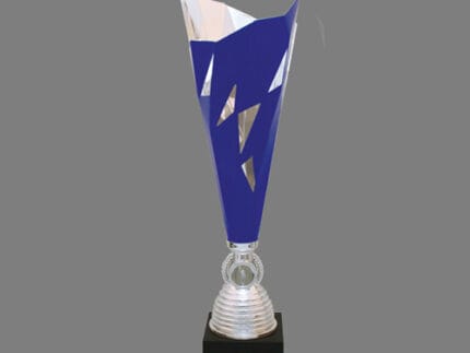 Silver & Blue Laser Cut Metal Trophy - Unique Design with Fiber Base