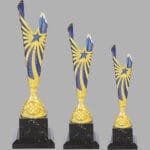Golden Blue Metal Net Trophy double-layer design for corporate and school awards