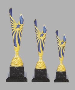 Golden Blue Metal Net Trophy double-layer design for corporate and school awards