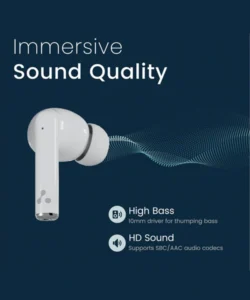 Ambrane Dots Asta white earbuds front view