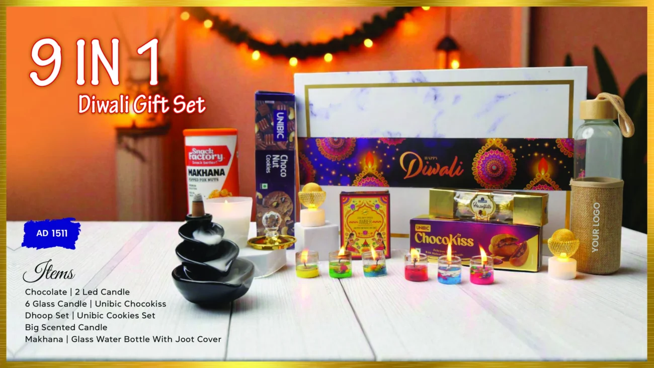 9 in 1 Premium Diwali Gift Set – Chocolates, Candles, Cookies, Dry Fruits & More