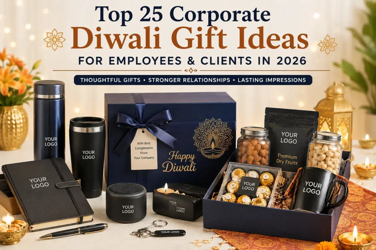 Corporate Diwali Gift Ideas featuring premium customized gift hampers for employees and clients in 2026.