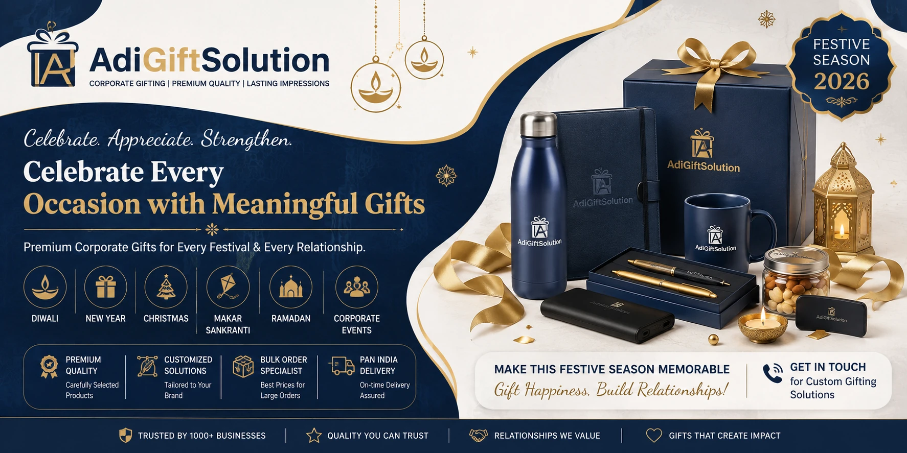 Festive season 2026 corporate gifting solutions by AdiGiftSolution with premium customized gift hampers